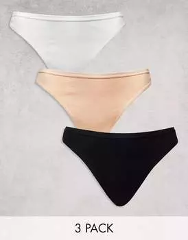 Набор из трех стрингов в рубчик ASOS Curve черного, белого и бежевого цвета