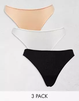 Набор из трех стрингов в рубчик ASOS DESIGN черного, белого и бежевого цветов