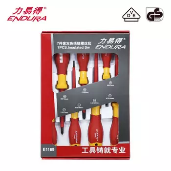 Набор изолированных отверток ENDURA, крестовая отвертка со шлицем, набор из 7 предметов E1169 400607