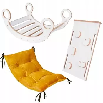 Набор-качалка Монтессори + стена + горка + горчичная подушка ДЕРЕВЯННЫЙ СЕРТИФИКАТ Gugi