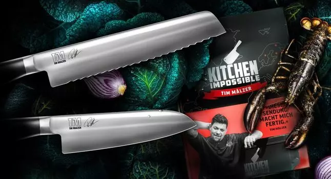 Набор KAI Kamagata Monster: нож для хлеба + сантоку + подписанная кулинарная книга TMK-SB22