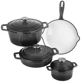 Набор кастрюль CS Koch-Systeme «Ксантен», чугун, (набор, 7 предметов, 1 кастрюля для мяса 16/26 см, 1 сковорода 24 см, 1 сковорода 28 см), индукция, черный