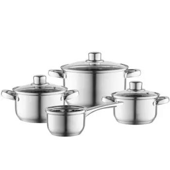 Набор кастрюль FLORINA ГАРРИ I Набор кастрюль из 8 предметов из высококачественной нержавеющей стали I Кастрюли можно мыть в посудомоечной машине I Приклепанные ручки I Практичные мерные весы I Подходит для всех типов плит