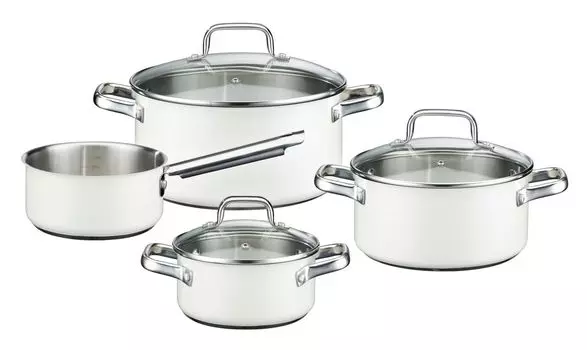 Набор кастрюль GSW Magic Color, 7 предметов, кремовый, нержавеющая сталь 18/8, стекло, кастрюля со стеклянной крышкой ок. 16 x В 7,5 см / ок. 20 x В 9,5 см / ок. 24 x В 11, 5 см / кастрюля прибл. 16 x В 7,5 см