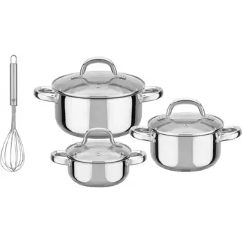 Набор кастрюль GSW "Монреаль", нержавеющая сталь, (набор, 7 предметов, 1 кастрюля с крышкой 14/16/20 см), включая все необходимые кухонные принадлежности на домашней кухне, индукционная, цвет silberfarben