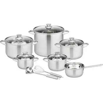 Набор кастрюль GSW «Rigo», нержавеющая сталь, (набор, 13 предметов, кастрюля 14/16/20/24 см, 1 кастрюля 16 см, кастрюля для овощей 26 см), литровые весы, индукция, включая кухонную помощницу, цвет edelstahlfarben