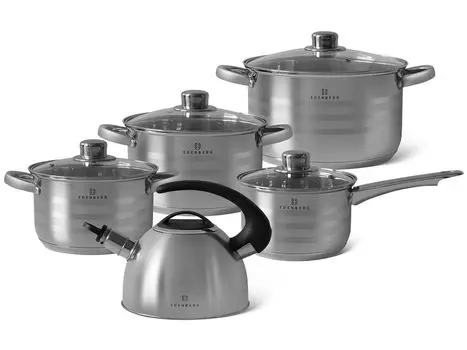 Набор кастрюль и сковородок с чайником со свистком EDENBERG EB-5501, 9 предметов - N, серебро