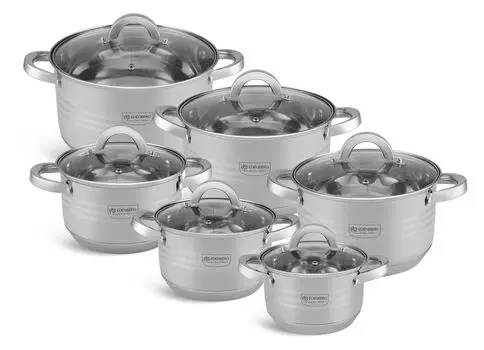 Набор кастрюль из нержавеющей стали, 12 предметов, стеклянная крышка, все виды плит, кастрюли, ИНДУКЦИОННАЯ кастрюля EDENBERG