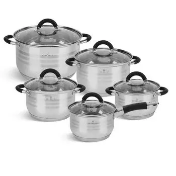 Набор кастрюль из нержавеющей стали, кастрюля со стеклянной крышкой, кастрюли, силиконовая ручка, кастрюля для супа, кастрюля для компота (2,1 л / 3,0 л / 4,0 л / 6,6 л) EDENBERG