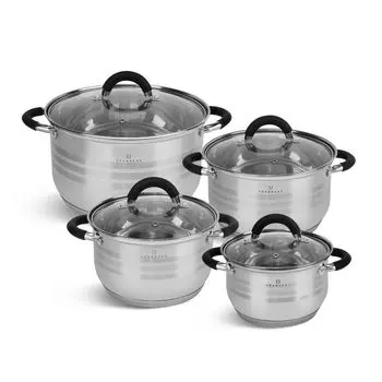 Набор кастрюль из нержавеющей стали со стеклянной крышкой, кастрюлями, силиконовой ручкой, кастрюлей для бульона, кастрюлей для компота (2,1 л / 3,0 л / 4,0 л / 6,6 л) EDENBERG
