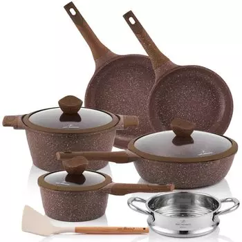 Набор кастрюль JUST PERFECTO, набор индукционных кастрюль с крышкой, коричневая сковорода, 24 см, набор кастрюль, 28 см, алюминий с антипригарным покрытием