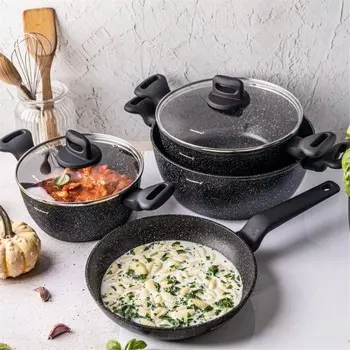 Набор кастрюль Klausberg с мраморным антипригарным покрытием, 7 предметов KB7674, черный