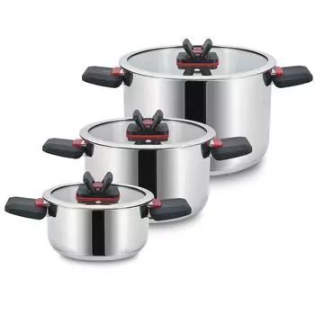 Набор кастрюль Linnuo из 3 предметов для индукционной плиты, кастрюли из нержавеющей стали со стеклянными крышками и складными пластиковыми ручками, индукционная посуда, устойчивое основание