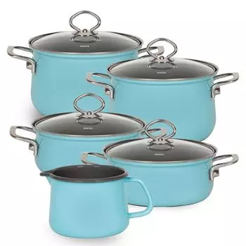 Набор кастрюль семейный набор 5 предметов CRYSTAL BLUE Riess, синий