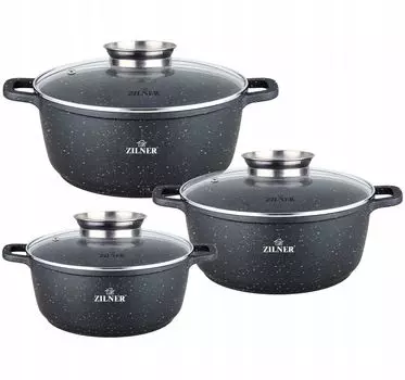 Набор кастрюль Zilner из 6 предметов, набор кастрюль 16/18/20 см, индукционные, кастрюли с покрытием, набор кастрюль | Набор посуды, набор кастрюль, подходящий для индукционной плиты ZL-8916, черный