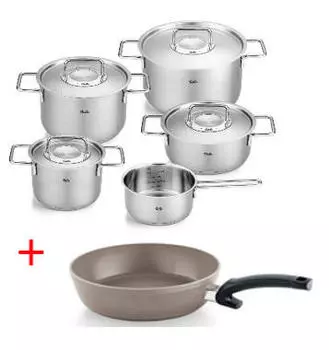 Набор кастрюли pure включая бесплатная сковорода 6 шт Fissler, серебряный