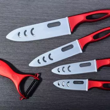 Набор керамических ножей Welikekitchen из 5 предметов красного цвета — высококачественное лезвие, эргономичная ручка, устойчивая к ржавчине — идеально подходит для поваров-любителей и профессионалов, красный