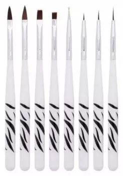 Набор кистей для геля, акрила и декора + щуп, набор 8 штук, узор зебра, Inna marka