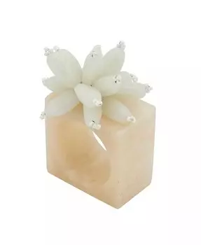 Набор колец для салфеток из смолы с цветочными бусинами, 4 шт Saro Lifestyle, слоновая кость