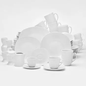 Набор комбинированной сервировочной посуды квадратной формы «Атриум» (62 предмета), из фарфора, рассчитан на 6 персон Van Well, белый