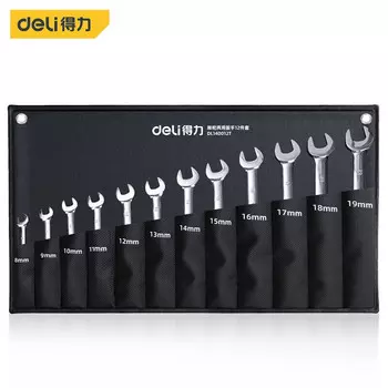 Набор комбинированных ключей с открытой трещоткой Deli, 12 предметов, DL140012T