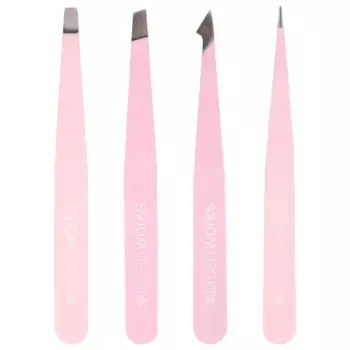 Набор комбинированных пинцетов Brushworks HD, 4 предмета - розовый Brushworks