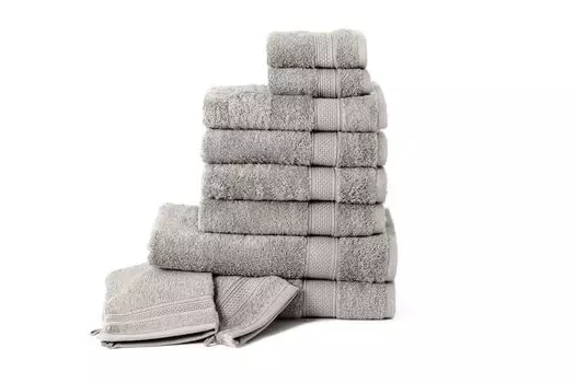 Набор Komfortec из 10 полотенец, 4 полотенца для рук, 2 банных полотенца, 2 гостевых полотенца, 2 мочалки, махровая ткань, мягкая, серебристая., черный