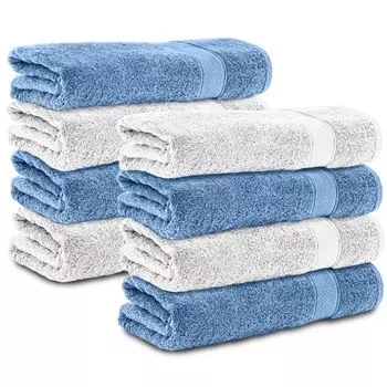 Набор Komfortec из 8 полотенец для душа размером 70х140 см, 100% хлопок, 470 г/м, махровая ткань, мягкая, светло-голубой/белый.