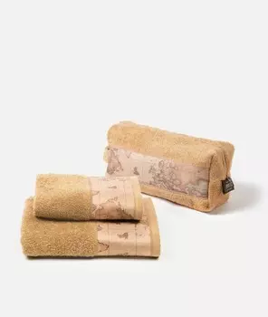 Набор комплект полотенец + косметичка Alviero Martini Geo Classic, 3 предмета, коричневый