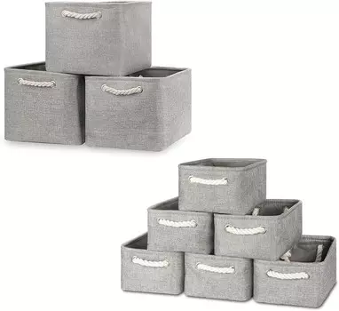 Набор корзин Bidtakay Тканевые корзины для хранения - серые корзины в комплекте из 3 средних корзин 15 x 11 x 9,5 дюймов + 6 маленьких корзин 11,8 x 7,8 x 5 дюймов для полок, организации
