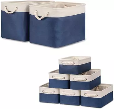 Набор корзин Bidtakay Тканевые корзины для хранения - темно-синие корзины в комплекте из 2 больших корзин 16 x 11,8 x 11,8 дюймов + 6 маленьких корзин 11,8 x 7,8 x 5 дюймов для шкафа, полок