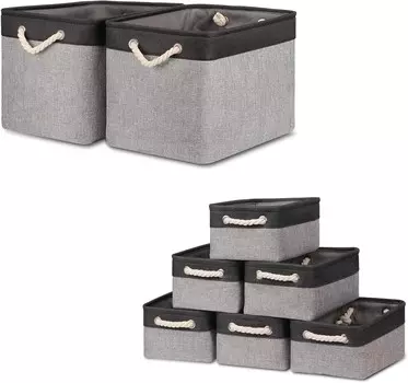 Набор корзин Bidtakay Тканевые корзины для хранения - черные и серые корзины в комплекте из 2 больших корзин 16 x 11,8 x 11,8 дюймов + 6 маленьких корзин 11,8 x 7,8 x 5 дюймов