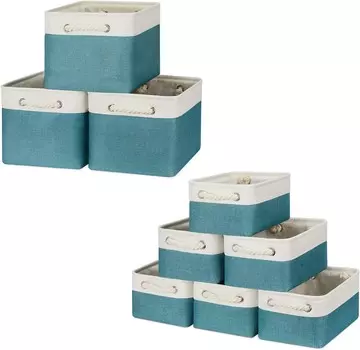 Набор корзин Bidtakay Тканевые корзины для хранения - корзины бирюзового цвета в комплекте из 3 средних корзин 15 x 11 x 9,5 дюймов + 6 маленьких корзин 11,8 x 7,8 x 5 дюймов для полок, организации, Blue