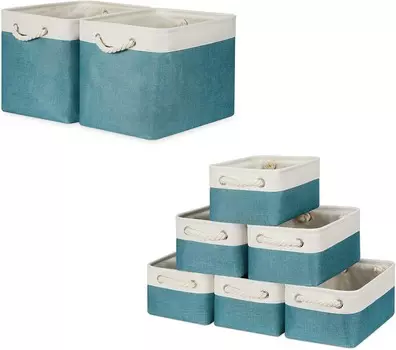 Набор корзин Bidtakay Тканевые корзины для хранения - бирюзовые синие корзины в комплекте из 2 больших корзин 16 x 11,8 x 11,8 дюймов + 6 маленьких корзин 11,8 x 7,8 x 5 дюймов, Blue