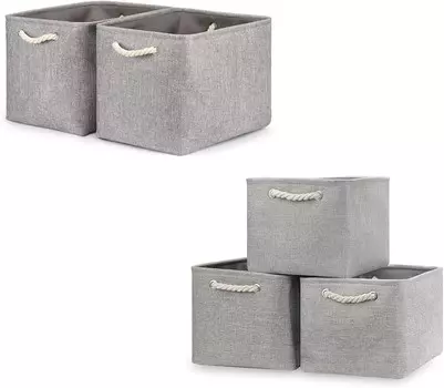 Набор корзин Bidtakay Тканевые корзины для хранения - серые корзины в комплекте из 2 больших корзин 16 x 11,8 x 11,8 дюймов + 3 средних корзины 15 x 11 x 9,5 дюймов для шкафа, полок