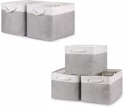 Набор корзин Bidtakay Тканевые корзины для хранения — белые и серые корзины в комплекте из 2 больших корзин 16 x 11,8 x 11,8 дюймов + 3 средних корзины 15 x 11 x 9,5 дюймов для шкафа, полок, Grey