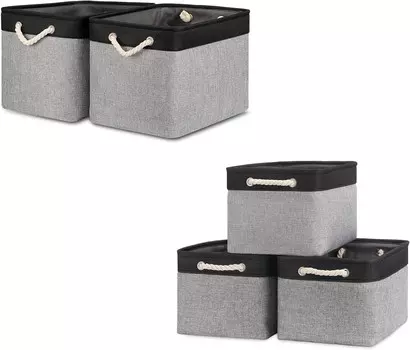 Набор корзин Bidtakay Тканевые корзины для хранения - черные и серые корзины в комплекте из 2 больших корзин 16 x 11,8 x 11,8 дюймов + 3 средних корзины 15 x 11 x 9,5 дюймов для шкафа, полок, Grey