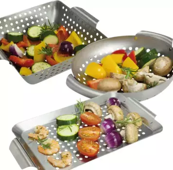 Набор корзин для гриля Bremermann из 3 сковородок для гриля из нержавеющей стали, пластина для гриля, корзина для гриля