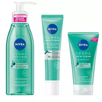 Набор косметики по уходу за лицом, 3 шт. Nivea, Derma Skin Clear