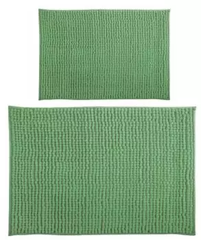 Набор ковриков для ванной MSV (2 шт.), коврик для душа, коврик для ванной из синели с высоким ворсом, 40 x 60 см + 60 x 90 см - Василий, зеленый