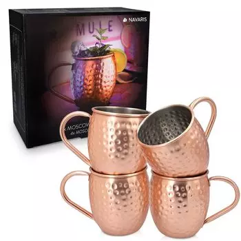 Набор кружек Navaris Moscow Mule из 4-4 медных кружек для пива с джином Moscow Mule - Кованая коктейльная кружка - Чашка из нержавеющей стали с медью, бронза