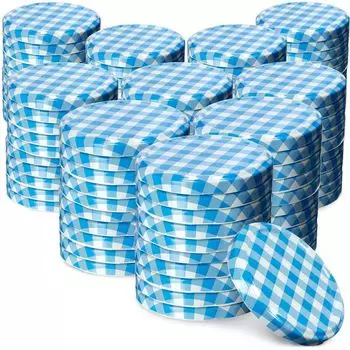 Набор крышек для консервов KADAX металлические "Вирбо", с 6 зубцами, синяя клетка, 82 мм, 100 шт