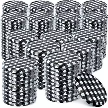 Набор крышек для консервов KADAX металлические "Вирбо", с 6 зубцами, черная клетка, 82 мм, 200 шт