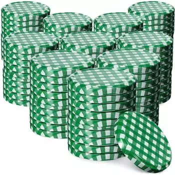 Набор крышек для консервов KADAX металлические "Вирбо", с 6 зубцами, зеленая клетка, 82 мм, 100 шт, зеленый