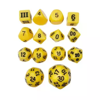 Набор кубиков Poly Dice необычных размеров — желтый с черным (14), DCC & Specialty Dice Packs
