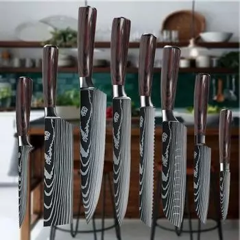 Набор кухонных ножей из 8 предметов из нержавеющей стали, японский дамасский узор, нож шеф-повара ZENG