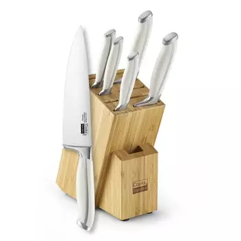 Набор кухонных ножей из кованой нержавеющей стали с бамбуковым блоком для хранения Cooks Standard 6 предметов, белый