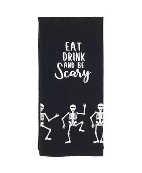 Набор кухонных полотенец Frightful Feast Skeleton размером 4,18 x 28 дюймов Saro Lifestyle, черный