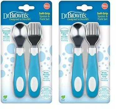 Набор ложек и вилок с мягкой ручкой Dr. Brown’s Designed to Nourish, синий и белый (2 шт. в упаковке) Dr. Brown's