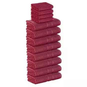 НАБОР махровой ткани премиум-класса из 12 предметов (4 гостевых полотенца и 8 полотенец для рук) кремового цвета плотностью 500 г/м из 100% хлопка. Stickandshine, красный
